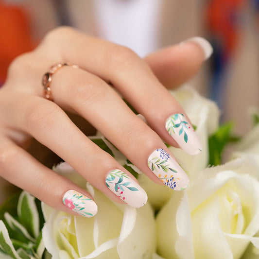 Tan Nude Beige with Field Flowers