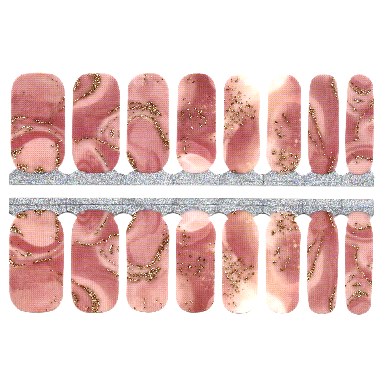 White Smoke Dark Pink and Gold Glitter Marble Semi-Transparent, Jelly Nails