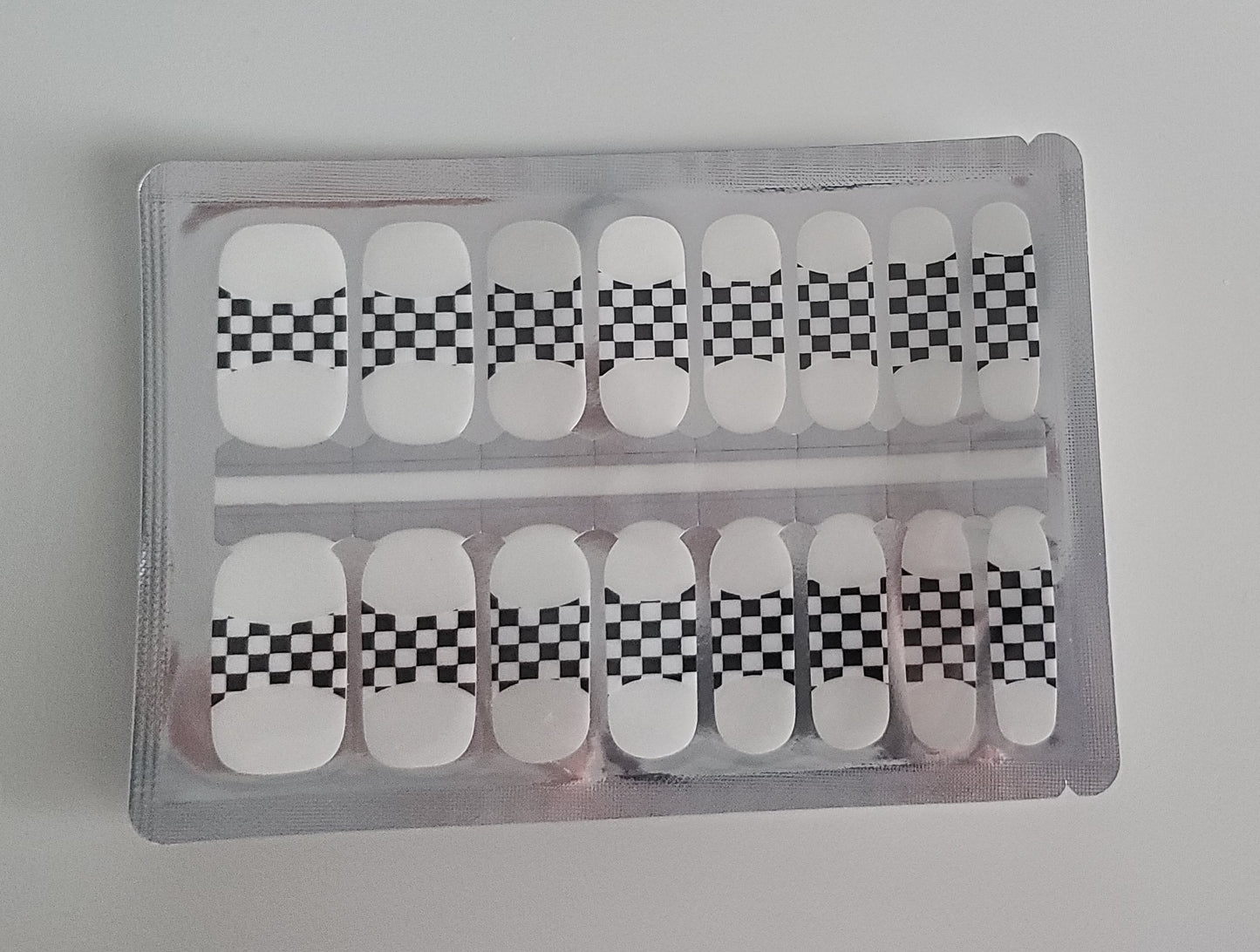 Dark Gray Checkered French Manicure with Clear Background