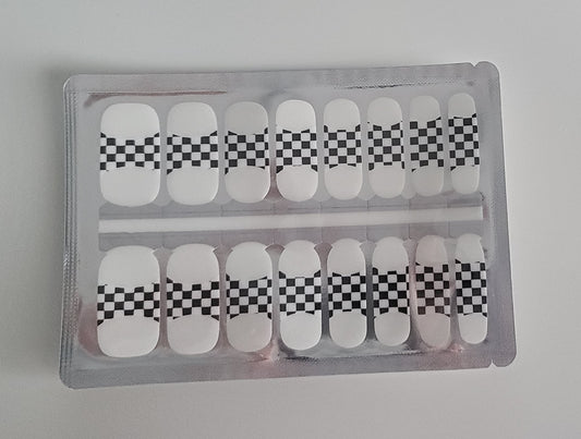 Dark Gray Checkered French Manicure with Clear Background