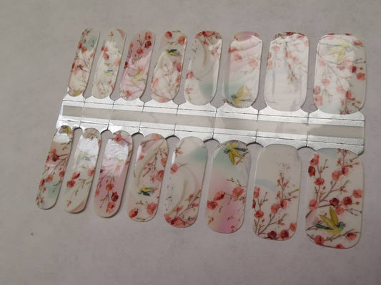 Light Slate Gray Japanese Cherry Blossom Tree and Birds Spring Sky