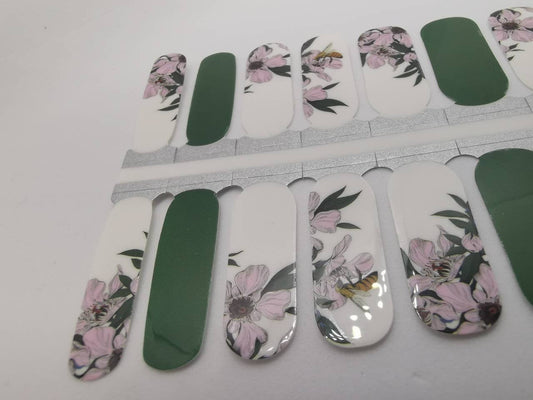 Gray Save the Bees Green and Pink Flowers with Bee Kind White Background