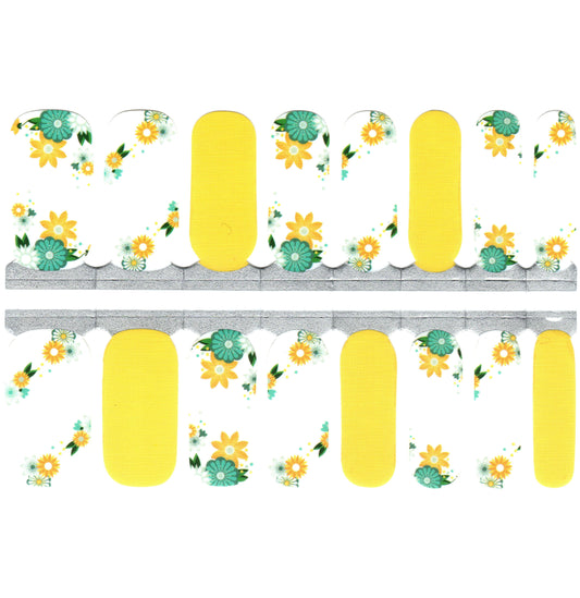White Smoke Yellow and Teal Aqua Green Flowers Daisies with White Background