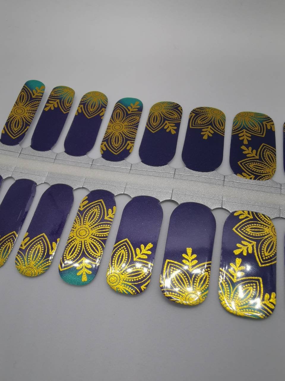 Dark Gray Gold Metallic Foil Floral Pattern with Navy Blue and Robin Egg Blue Ombre Gradient