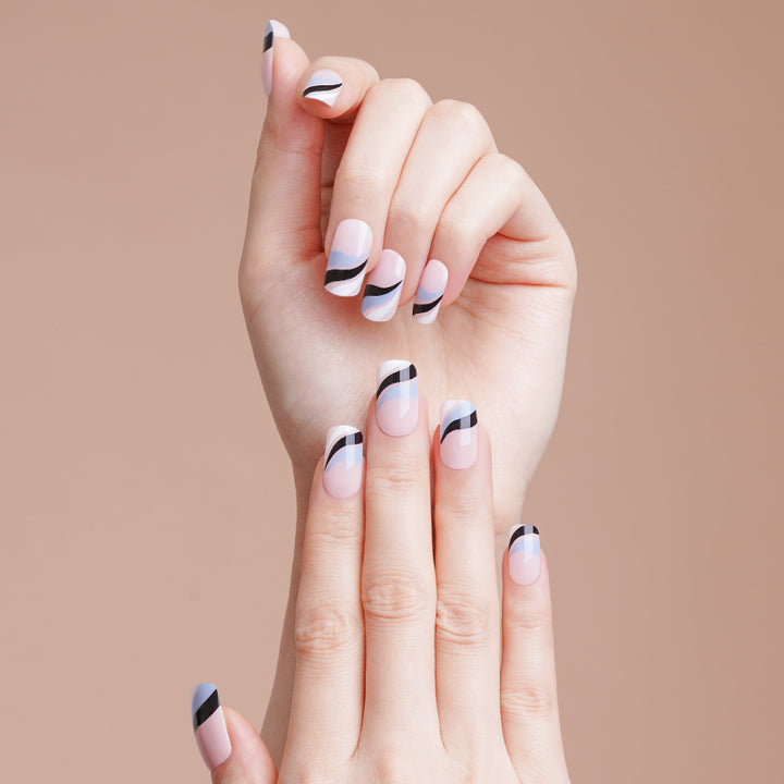 Semi-Cured Gel Nail Wraps Nude Blue Black White Waves