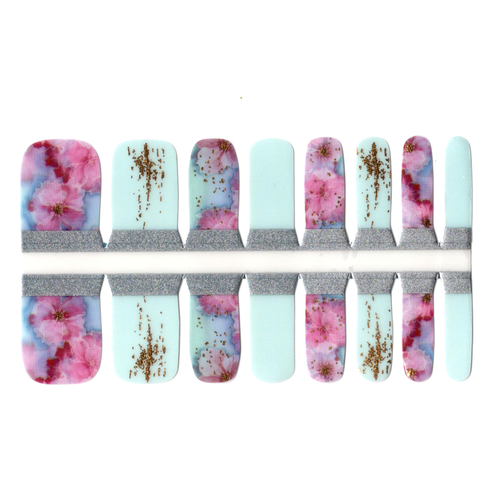 Toe Nails/Kids Nail Wraps Purple and Pink Marble Flowers, Aqua Blue with Gold