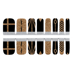 Toe Nails/Kids Nail Wraps Black and Gold Glitter Abstract Patterns