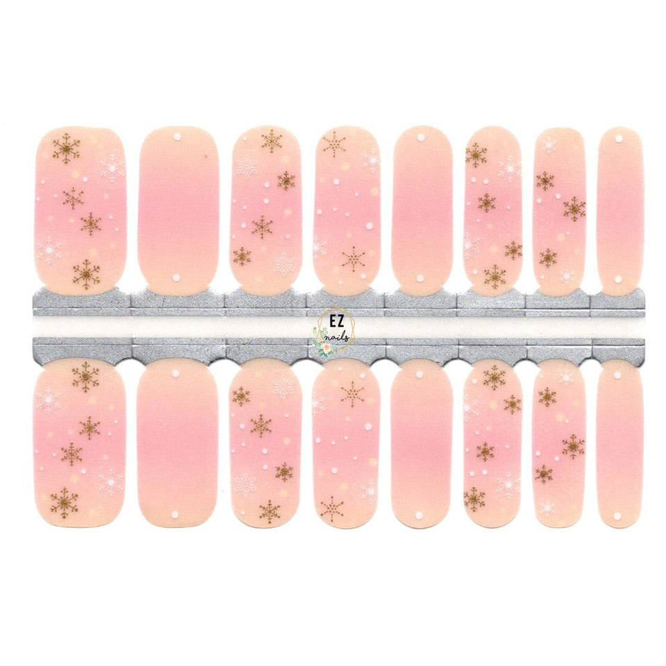 Beige Pink Ombre Gold Snowflakes Semi-Transparent