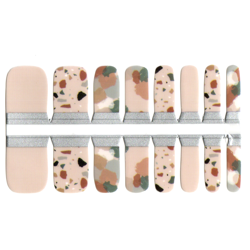 Adult Toe Nails/Kids Finger Nail Wraps Nude Beige Terrazzo