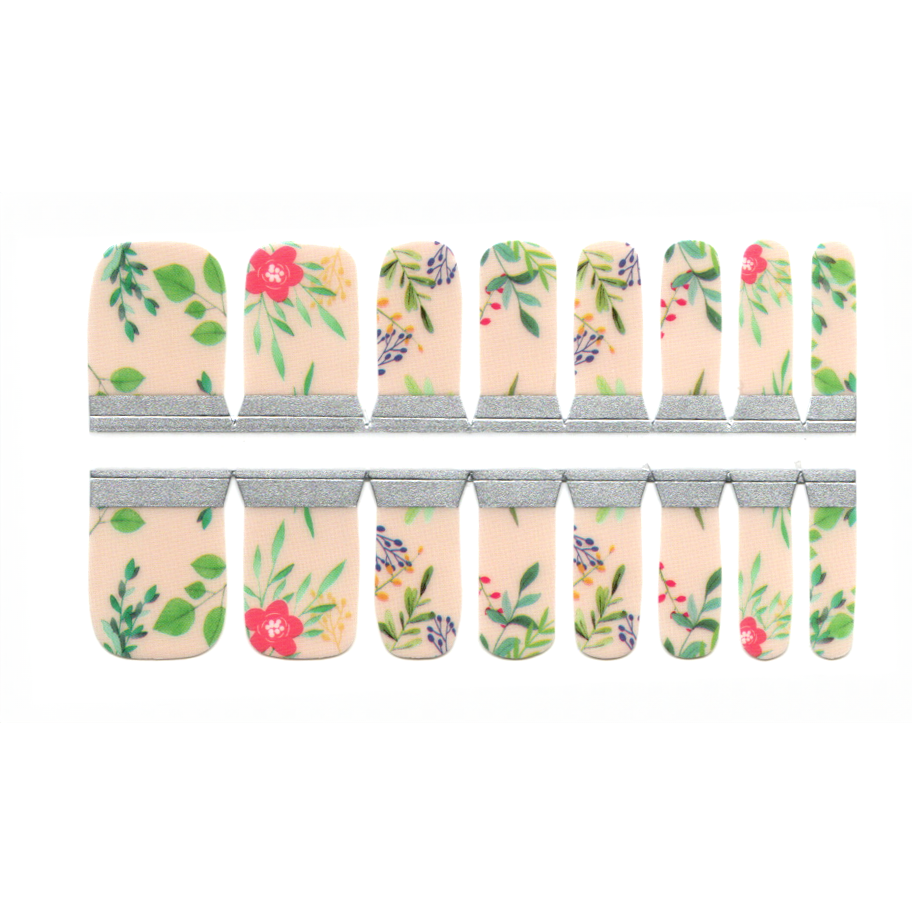 Adult Toe Nails/Kids Finger Nail Wraps Nude Beige Field Flowers