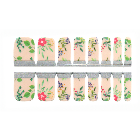 Adult Toe Nails/Kids Finger Nail Wraps Nude Beige Field Flowers