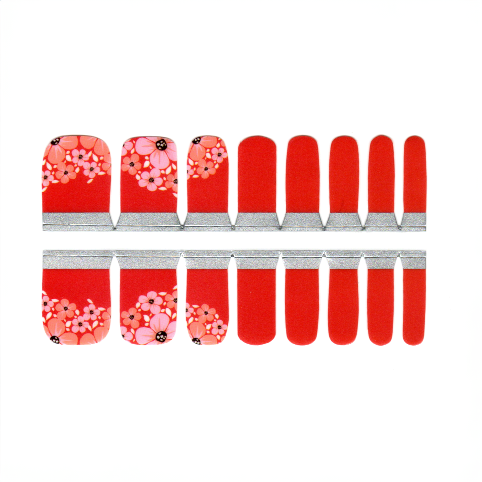 Toe Nails/Kids Nail Wraps Red Toe Nail Wraps with Flowers