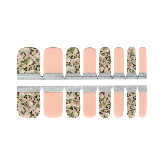 Toe Nails/Kids Nail Wraps Beige Neutral Flowers White Roses