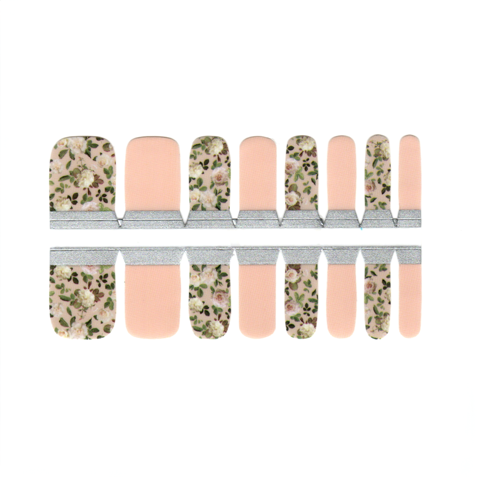 Toe Nails/Kids Nail Wraps Beige Neutral Flowers White Roses