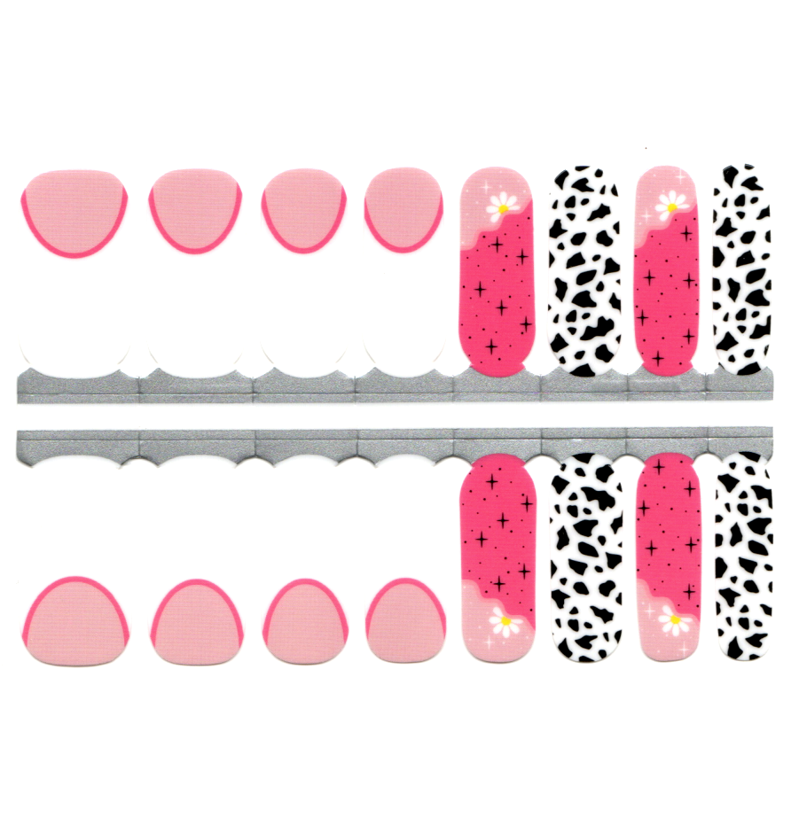 White Pink French Manicure Black and White Animal Pattern