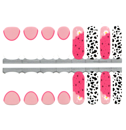 White Pink French Manicure Black and White Animal Pattern