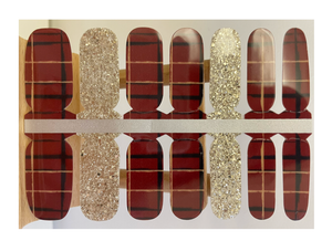 Big Size Wide Nail Wraps Wine Red Plaid Champagne Color Glitter