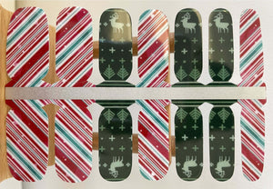 Big Size Wide Nail Wraps Green Red Candy Cane Pattern Deer Sweater