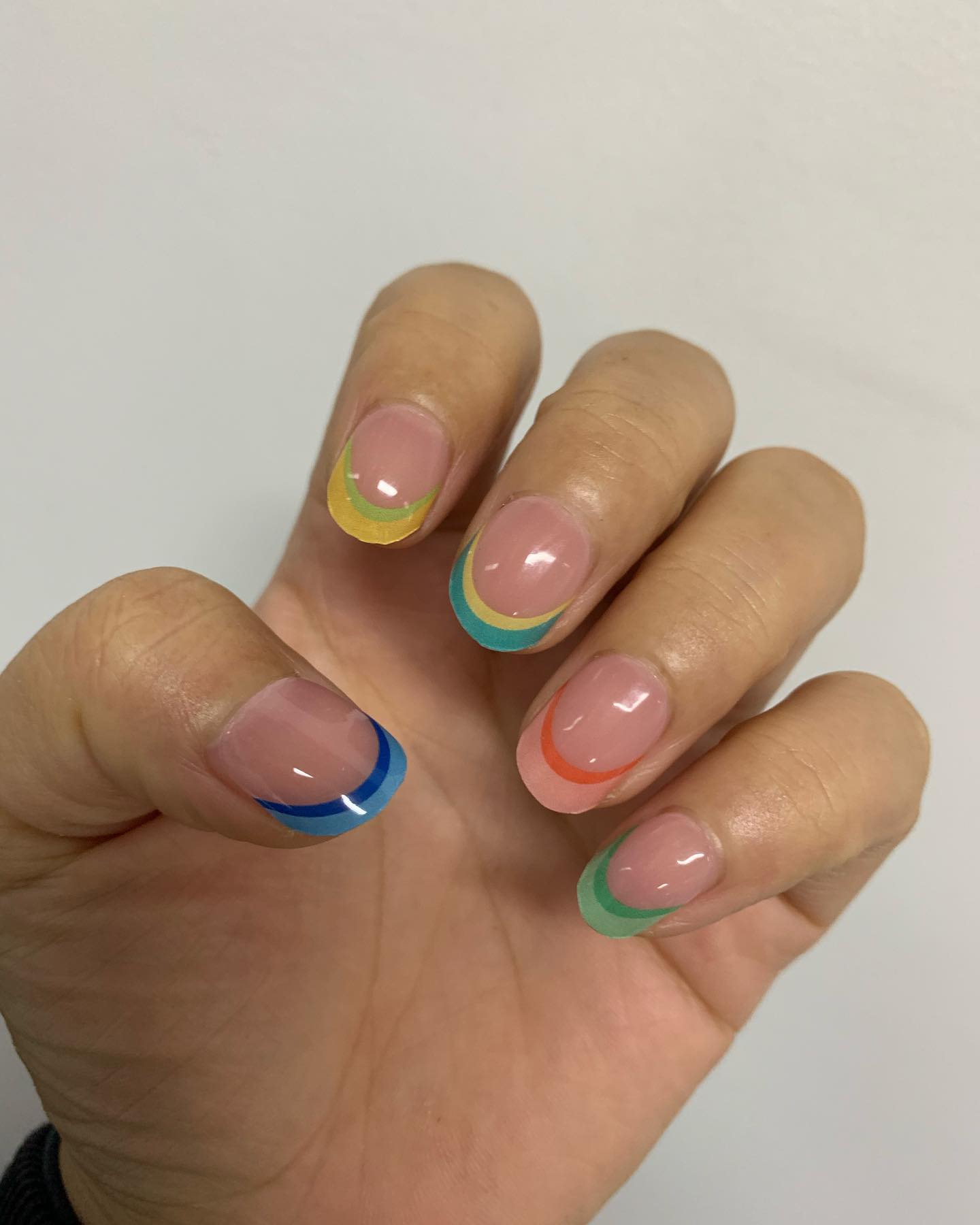 Semi-Cured Gel Nail Wraps Rainbow Colorful French Manicure