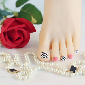 Toe Nail/ Kids Nail Wraps Black and White Zig Zag with Pink