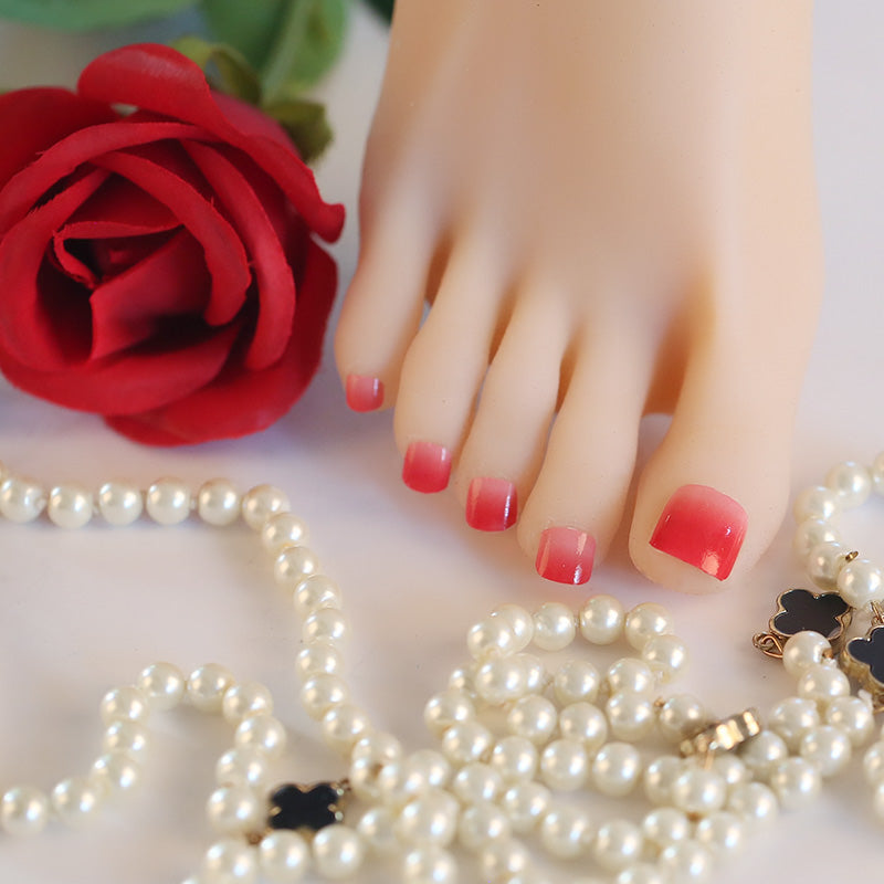 Ongles d'orteils/Enveloppes d'ongles pour enfants Gradient ombré rouge et rose