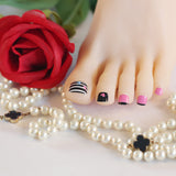 Toe Nails/Kids Nail Wraps Black White Striped Pink Hearts