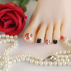 Toe Nails/Kids Nail Wraps Red Black Poppy Flowers