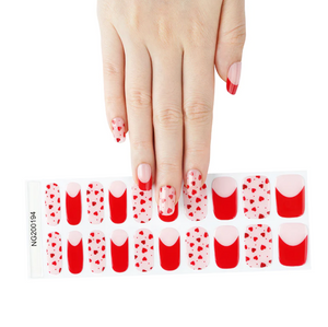 Semi-Cured Gel Nail Wraps Red French Manicure Hearts