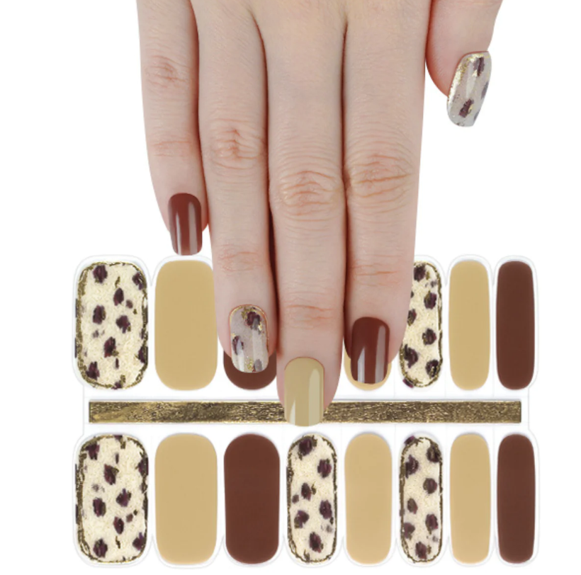 Semi-Cured Gel Nail Wraps Beige Brown Gold Flakes