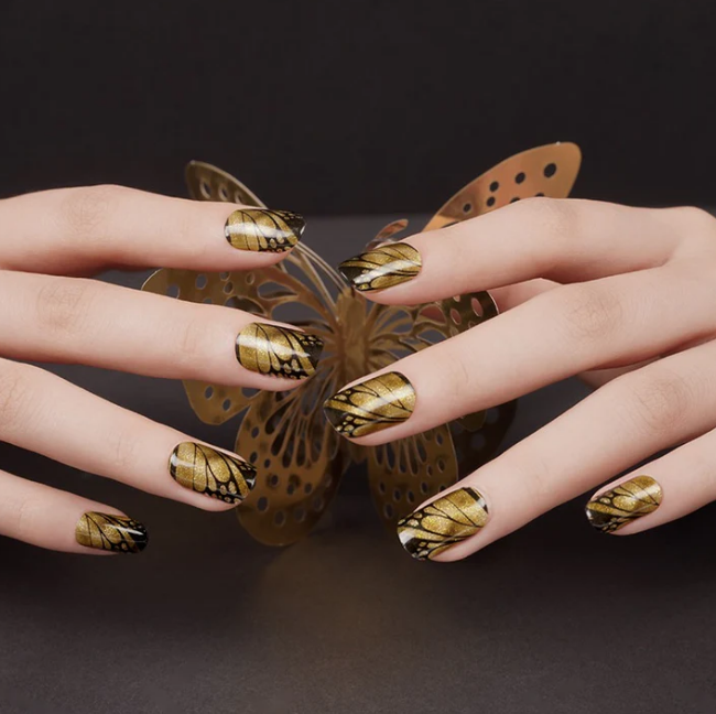 Semi-Cured Gel Nail Wraps Gold Black Butterfly Wing