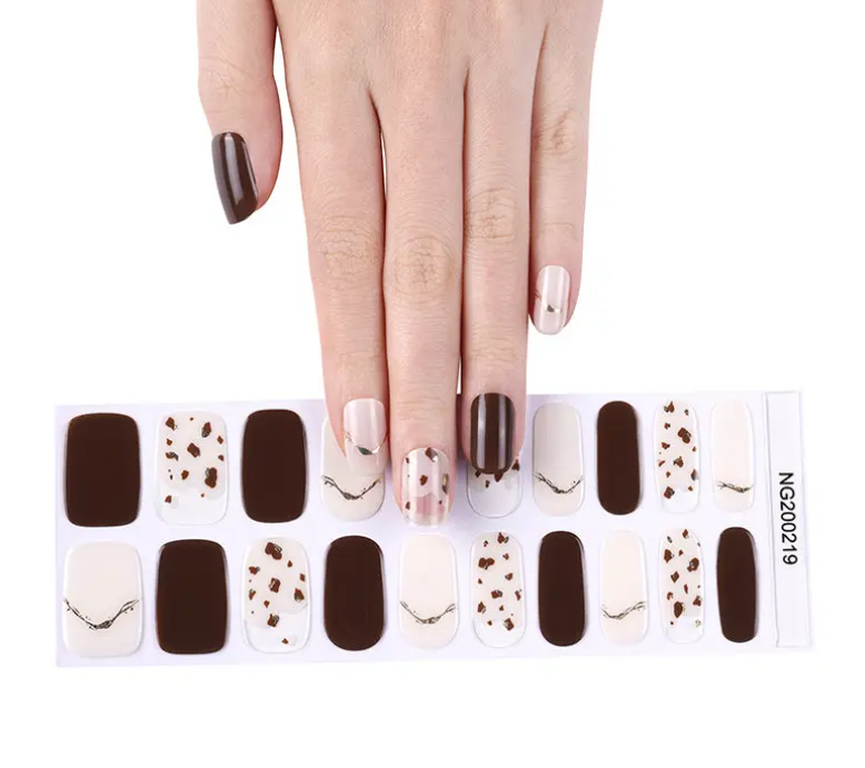 Semi-Cured Gel Nail Wraps Gold Brown Negative Space