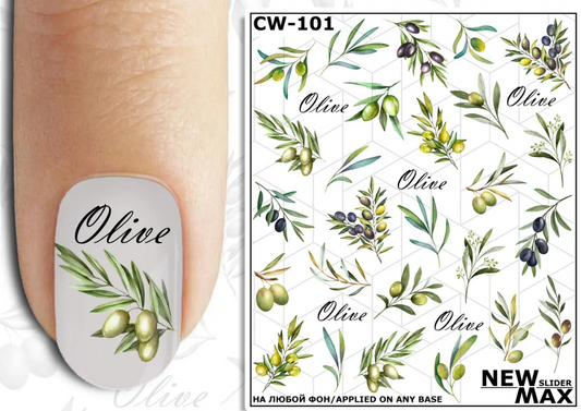 Olive Branches Waterslide Nail Decals