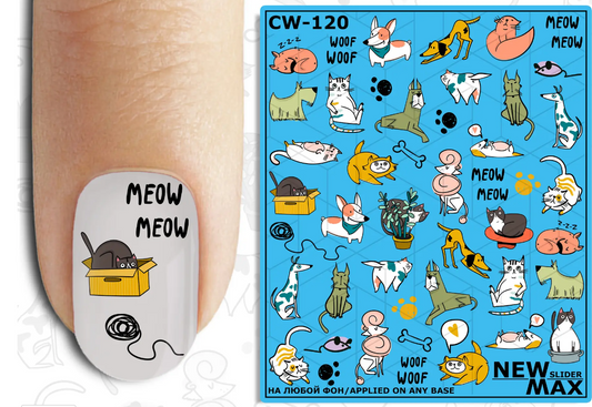 Cartoon Cats and Dogs Hand Drawn Waterslide Nail Decals