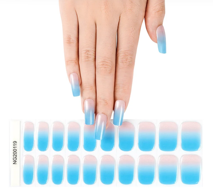 Semi-Cured Gel Nail Wraps Beige Blue Ombre