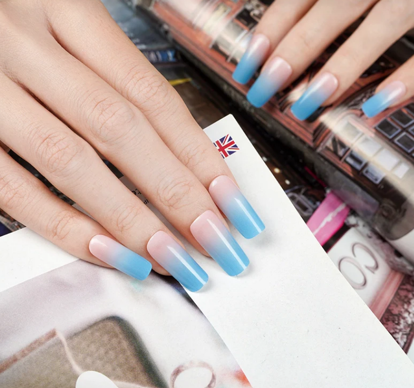 Semi-Cured Gel Nail Wraps Beige Blue Ombre