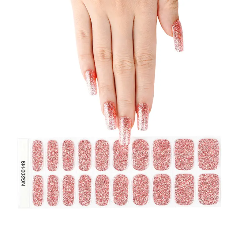 Semi-Cured Gel Nail Wraps Pink Glitter