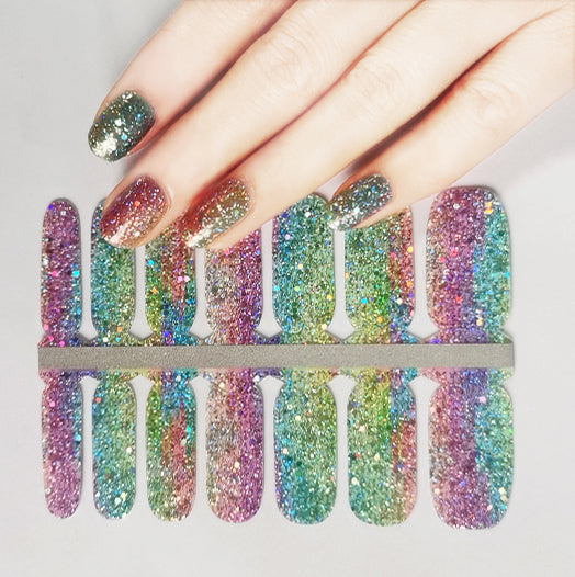 Big Size Wide Nail Wraps Rainbow Unicorn Glitter with Sequin