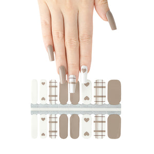 Beige Hearts Plaid White