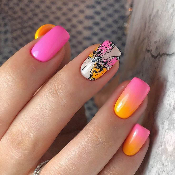 Orange and Pink Ombre Gradient with Drawing of the Butterfly