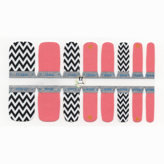 Toe Nail/ Kids Nail Wraps Black and White Zig Zag with Pink