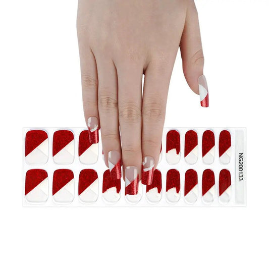 Semi-Cured Gel Nail Wraps Red Glitter French Manicure Santa Hat