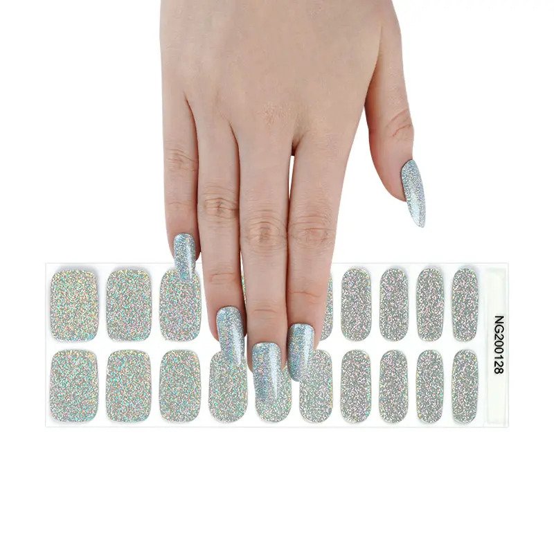 Semi-Cured Gel Nail Wraps Silver Glitter Solid