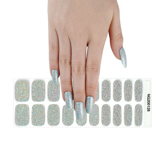 Semi-Cured Gel Nail Wraps Silver Glitter Solid