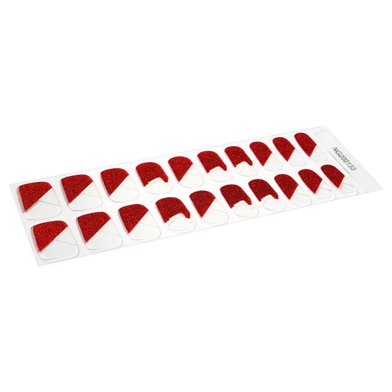 Semi-Cured Gel Nail Wraps Red Glitter French Manicure Santa Hat