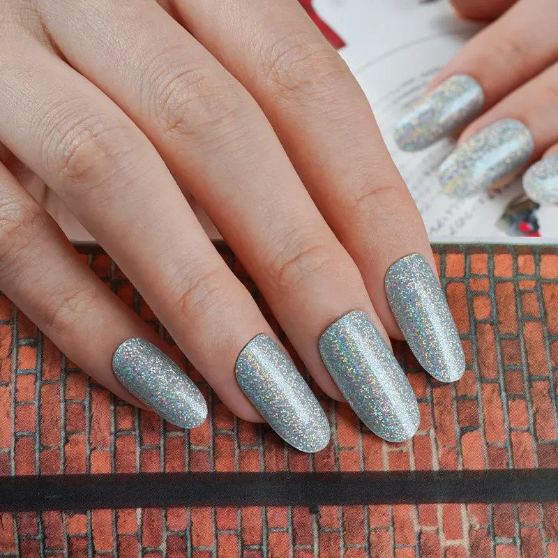 Semi-Cured Gel Nail Wraps Silver Glitter Solid