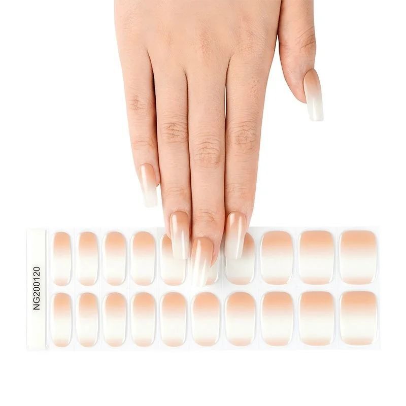Semi-Cured Gel Nail Wraps Beige White Ombre Gradient