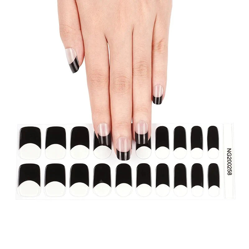 Semi-Cured Gel Nail Wraps Black Tip French Manicure Clear