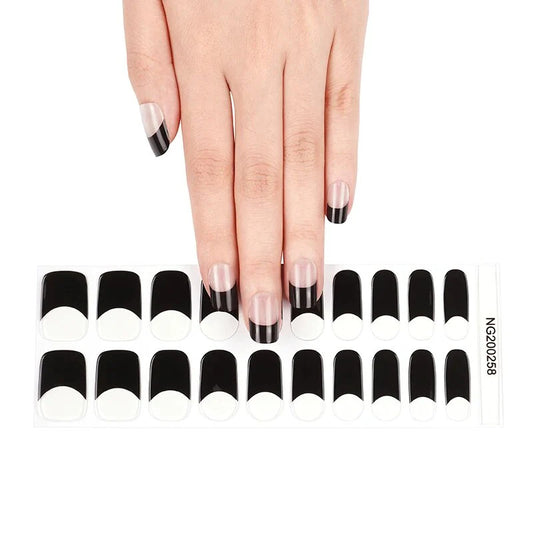 Semi-Cured Gel Nail Wraps Black Tip French Manicure Clear