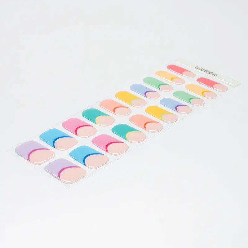 Semi-Cured Gel Nail Wraps Rainbow Colorful French Manicure