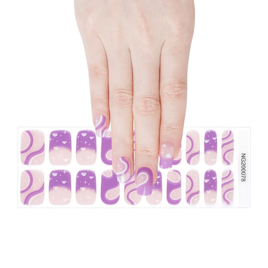 Semi-Cured Gel Nail Wraps Purple Nude Dreamy Clouds Waves